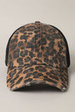 Leopard Print Distressed Mesh back Baseball Cap