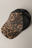 Leopard Print Distressed Mesh back Baseball Cap