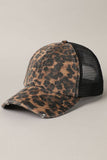 Leopard Print Distressed Mesh back Baseball Cap