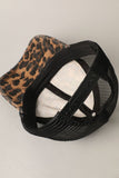 Leopard Print Distressed Mesh back Baseball Cap