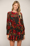 Floral Burnout Velvet Long Sleeve Dress