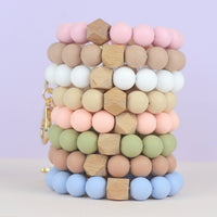 Mugsby - Solid Neutrals Silicone Keyring, Wristlet Keychain, Beaded: White