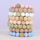 Mugsby - Solid Neutrals Silicone Keyring, Wristlet Keychain, Beaded: White