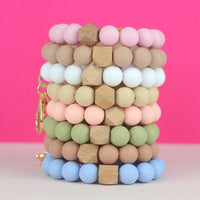 Mugsby - Solid Neutrals Silicone Keyring, Wristlet Keychain, Beaded: White