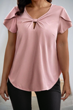 Knotted Keyhole Front Petal Short Sleeve Plus Size Top