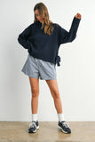 Tie Split-Hem Crewneck Long Sleeve Top