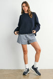 Tie Split-Hem Crewneck Long Sleeve Top