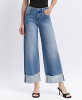 HIGH RISE CUFFED WIDE JEANS