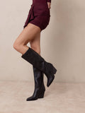 The Collins | Black Pointed Toe Western Knee Boot