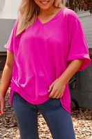 Plus Size Seamed Back High Low Hem V Neck Cuffed Sleeve Tee