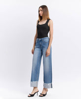HIGH RISE CUFFED WIDE JEANS