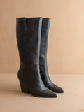 The Collins | Black Pointed Toe Western Knee Boot