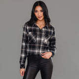 Black, White & Tan Plaid Button Up