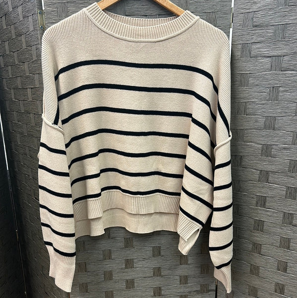 Relaxed Crop Sweater with Side Slits