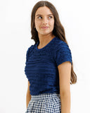 Short Sleeve Scalloped Textured Knit Top