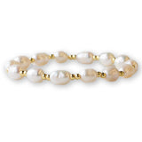 Gilded Gold Beaded Stretch Bracelets, Pearl