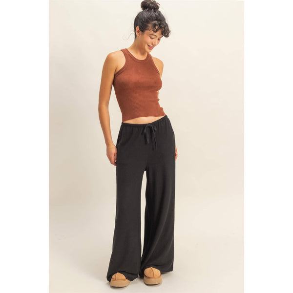 Laid Back Brushed Fabric Relaxed Wide Leg Pants