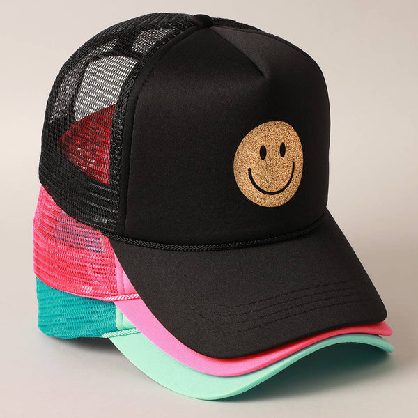 Gold Happy Face Trucker Hat