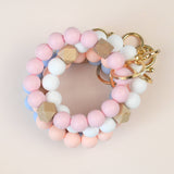 Mugsby - Solid Neutrals Silicone Keyring, Wristlet Keychain, Beaded: White