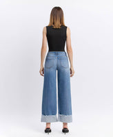 HIGH RISE CUFFED WIDE JEANS