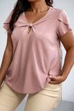 Knotted Keyhole Front Petal Short Sleeve Plus Size Top