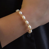Gilded Gold Beaded Stretch Bracelets, Pearl