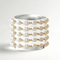 Gilded Gold Beaded Stretch Bracelets, Pearl