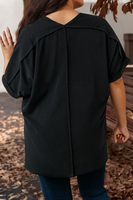 Plus Size Seamed Back High Low Hem V Neck Cuffed Sleeve Tee