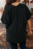Plus Size Seamed Back High Low Hem V Neck Cuffed Sleeve Tee