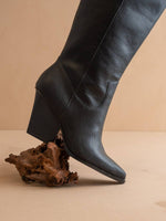 The Collins | Black Pointed Toe Western Knee Boot