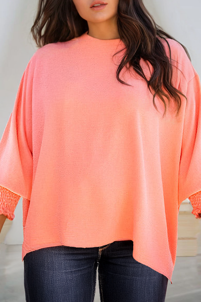 Shirred Cuffs Half Sleeve Plus Size Textured Blouse