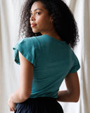 Teal Short Flutter Sleeve Knit Top