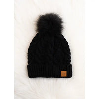 Black Cable Knit w/ Black Pom Hat