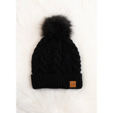 Black Cable Knit w/ Black Pom Hat