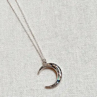 Abalone Shell Crescent Moon Talisman Charm Silver Necklace