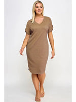 Smocked V-Neck Shirt Tail Dress