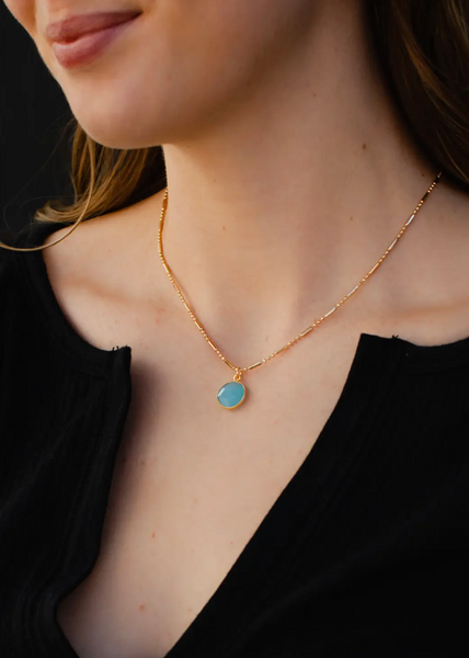 Gold Necklace with Lt Blue Pendant
