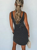 Black Stripe Ribbed Knit Sleeveless Mini Dress