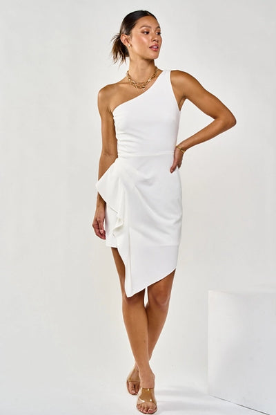 One Shoulder Pleated Midi Dress