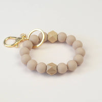 Mugsby - Solid Neutrals Silicone Keyring, Wristlet Keychain, Beaded: White