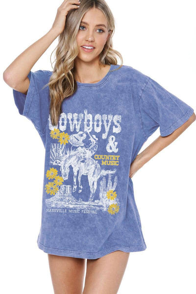 Cowboys & Country Music Washed Boyfriend Tee