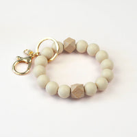 Mugsby - Solid Neutrals Silicone Keyring, Wristlet Keychain, Beaded: White