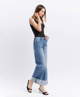 HIGH RISE CUFFED WIDE JEANS