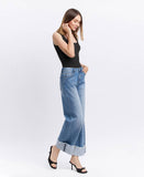 HIGH RISE CUFFED WIDE JEANS