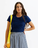 Short Sleeve Scalloped Textured Knit Top