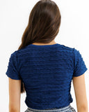 Short Sleeve Scalloped Textured Knit Top