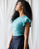 Teal Short Flutter Sleeve Knit Top