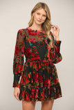 Floral Burnout Velvet Long Sleeve Dress