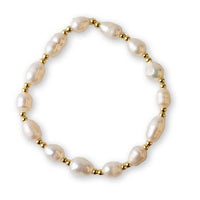 Gilded Gold Beaded Stretch Bracelets, Pearl