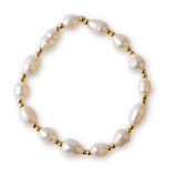 Gilded Gold Beaded Stretch Bracelets, Pearl